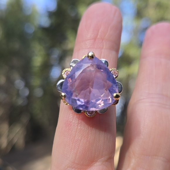 Lavender RARE Natural 16k quartz Sterling & Gold Ring Sz7 - Picture 8 of 14